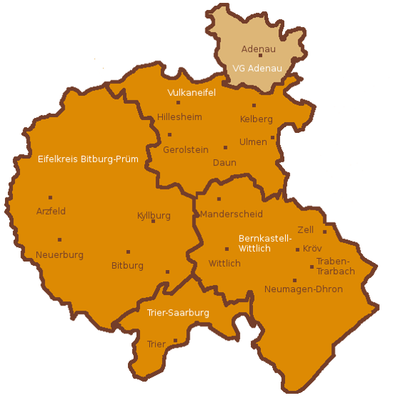 Karte zum Wolfspräventionsgebiet Eifel-West und zur Pufferzone Adenau